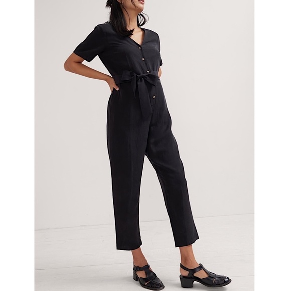HATCH The Noelle Jumpsuit Maternity Linen Blend Black - Picture 2 of 16